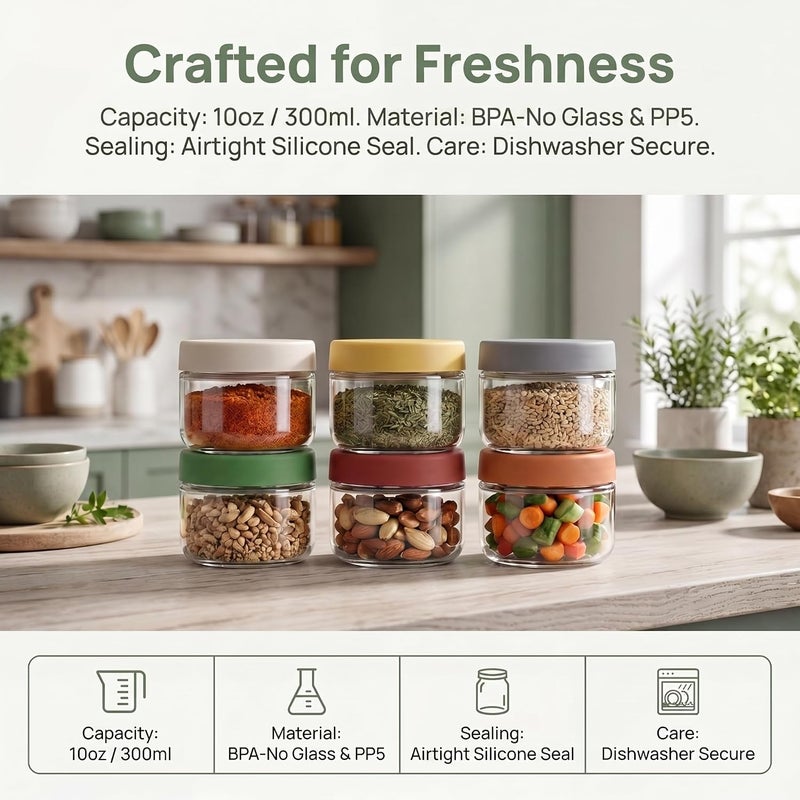 EONJOE 10 oz Glass Jars with Lids Meal Prep Portion Control Containers Pudding Yogurt Overnight Oats Salad Snack Cereal Candy Food Storage Cups Bowls Airtight - Image 3