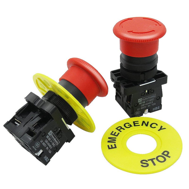 mxuteuk 2pcs 22mm 1NC 1NO Red Mushroom Emergency Stop Push Button Switch AC 660V 10A ，1 Year Warranty HB2-ES545 - Image 1