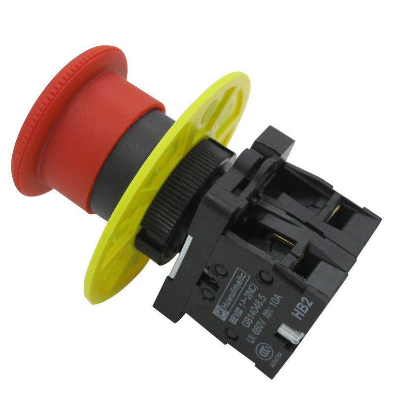 mxuteuk 2pcs 22mm 1NC 1NO Red Mushroom Emergency Stop Push Button Switch AC 660V 10A ，1 Year Warranty HB2-ES545 - Image 2