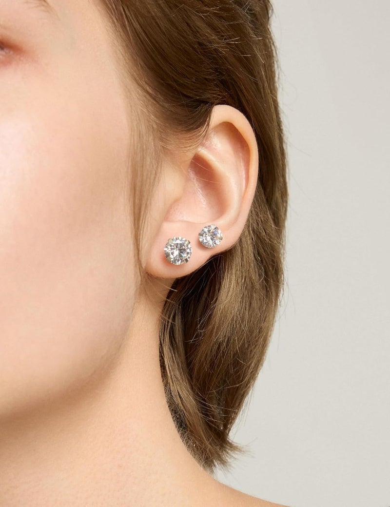 WSSXC 6 Pairs Stud Earrings Set, Hypoallergenic Cubic Zirconia 316L Earrings Stainless Steel CZ Earrings 3-8mm (Steel color) - Image 5