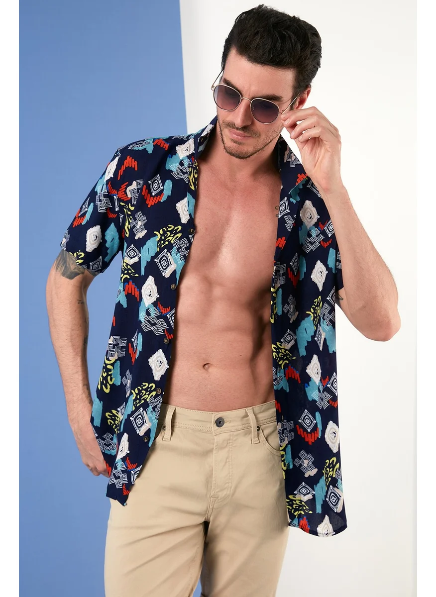 Buratti Short Sleeve Patchwork Collar Patterned Shirt Men's Shirt CF21S114293
