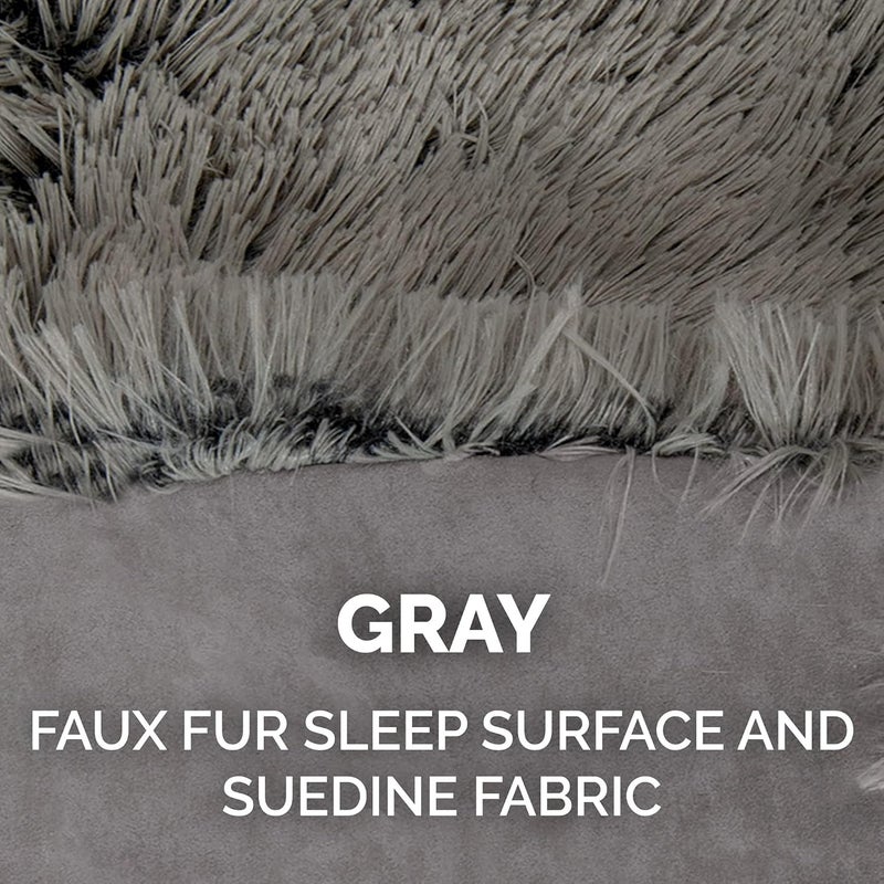 Furhaven Self-Warming Cat Bed for Indoor Cats, 4-Beds-in-1 & Washable - Plush Long Faux Fur Convertible Cuddler - Gray, Large, 35.5"L x 30.0"W x 0.5"Th - Image 5