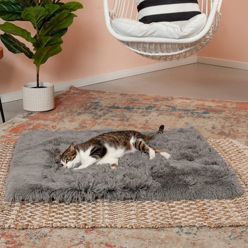Furhaven Self-Warming Cat Bed for Indoor Cats, 4-Beds-in-1 & Washable - Plush Long Faux Fur Convertible Cuddler - Gray, Large, 35.5"L x 30.0"W x 0.5"Th - Image 4