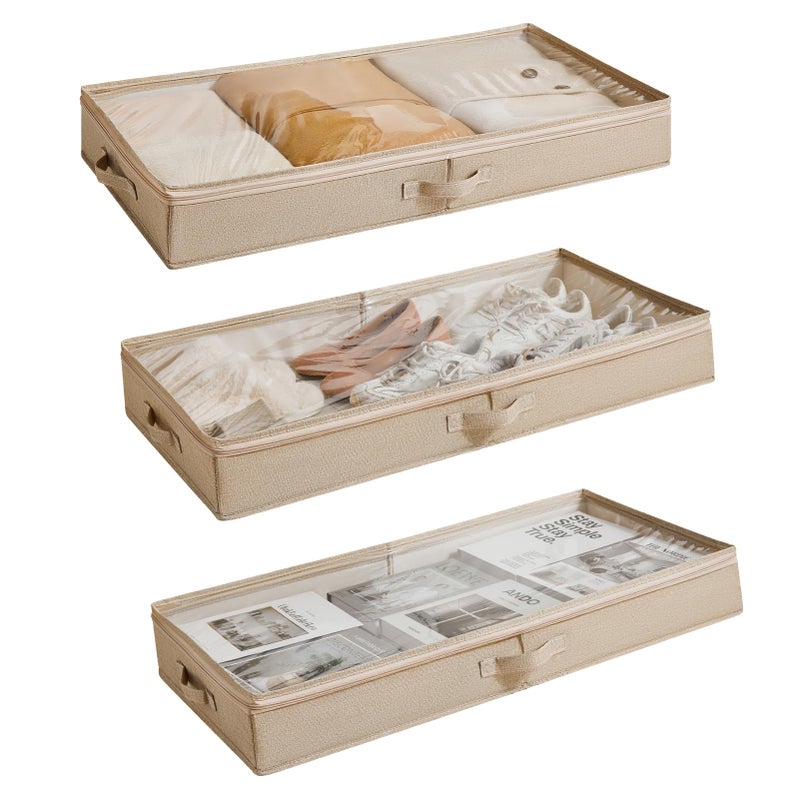 Berdeng 3 Pack Under Bed Storage Containers, Low Profile Underbed Shoes and Clothes Storage Organizer with Sturdy Sidewalls/Bottom, Large Dorm Storage Bins,33 * 17 * 4.5 inches,45L - Image 1