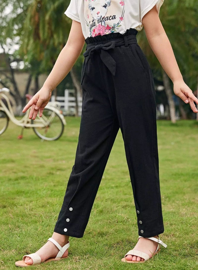 Girls Paperbag Waist Belted Pants  - Image 2