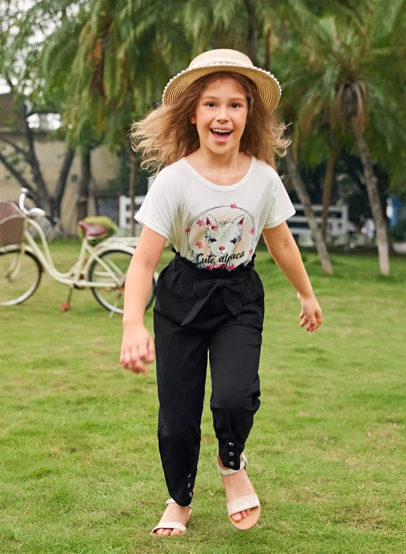 Girls Paperbag Waist Belted Pants  - Image 3