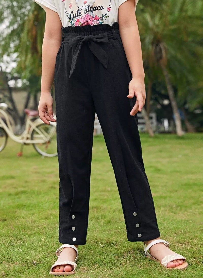Girls Paperbag Waist Belted Pants  - Image 1