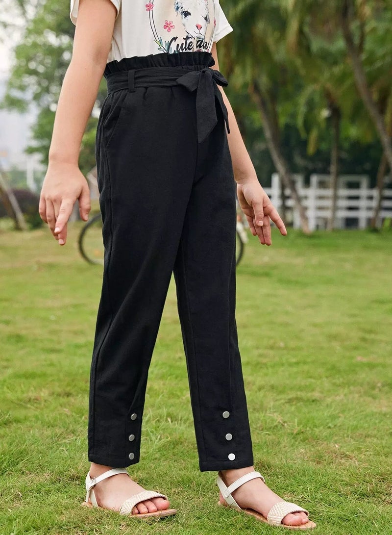 Girls Paperbag Waist Belted Pants  - Image 4