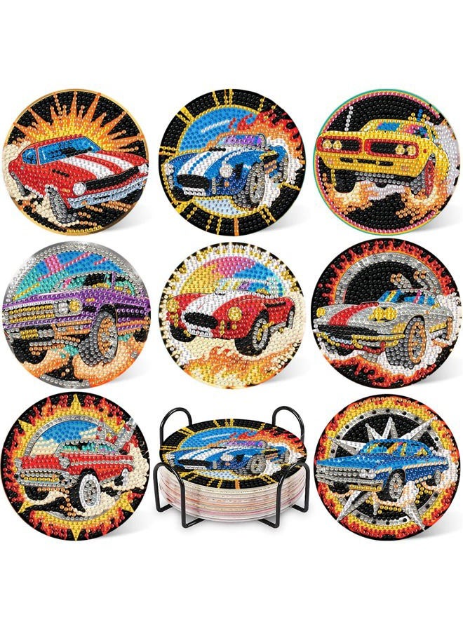 DOTZSO 8 Pcs Sports Car Diamond Art Coaster Kits with Holder,Diamond Painting Coasters for Adults Beginners,Party Home Decor Abstract,Fun Gifts for Women - Image 1