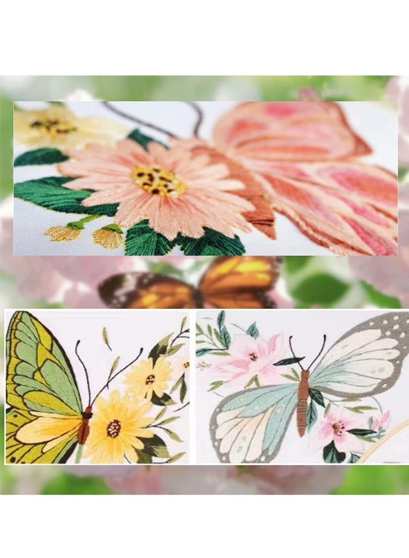 Y&D SYOSI Embroidery Kit Butterfly for Beginner,Embroidery Adults Beginners Include Cloth Hoops Threads Craft Lover Hand Stitch with Skill Techniques 4 Pack  - Image 2