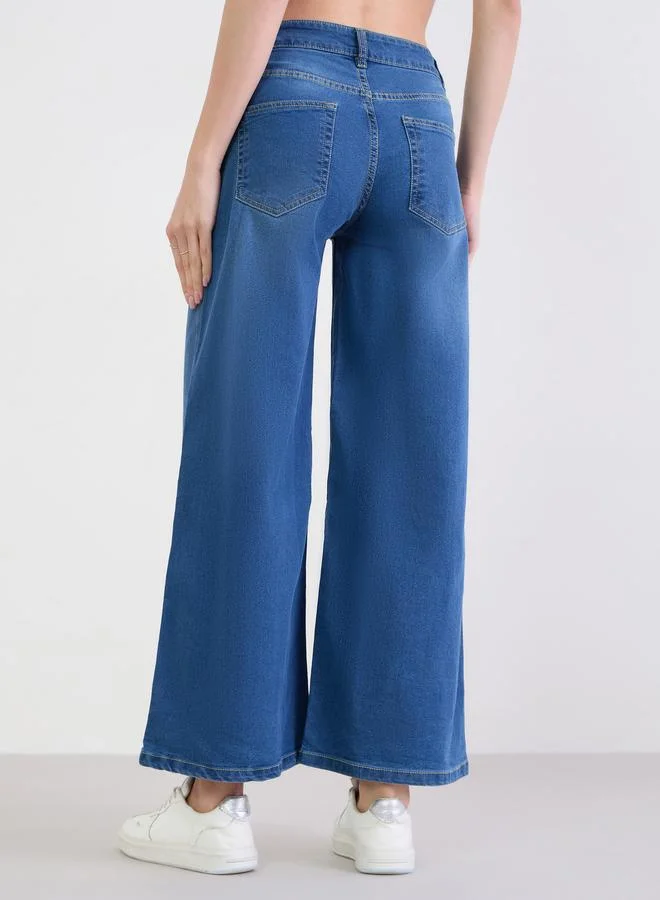 Styli Medium Blue Women Blue Wide Leg Jeans for Women | Best Price UAE