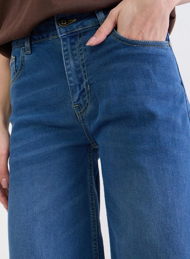 Styli Medium Blue Women Blue Wide Leg Jeans for Women | Best Price UAE