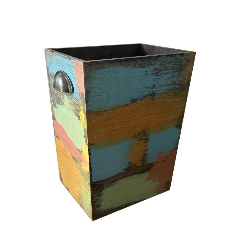 Ayxeute Farmhouse Wood Trash Can - Rustic Distressed Rectangular Waste Bin, Handmade Vintage Decor for Kitchen, Bathroom, Office(H 11.8inc* L 9.8Inch*W 7.8Inch-1PCS) - Image 1