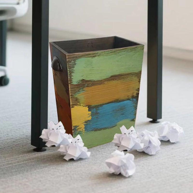 Ayxeute Farmhouse Wood Trash Can - Rustic Distressed Rectangular Waste Bin, Handmade Vintage Decor for Kitchen, Bathroom, Office(H 11.8inc* L 9.8Inch*W 7.8Inch-1PCS) - Image 5