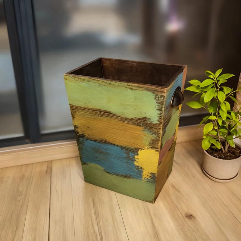 Ayxeute Farmhouse Wood Trash Can - Rustic Distressed Rectangular Waste Bin, Handmade Vintage Decor for Kitchen, Bathroom, Office(H 11.8inc* L 9.8Inch*W 7.8Inch-1PCS) - Image 2