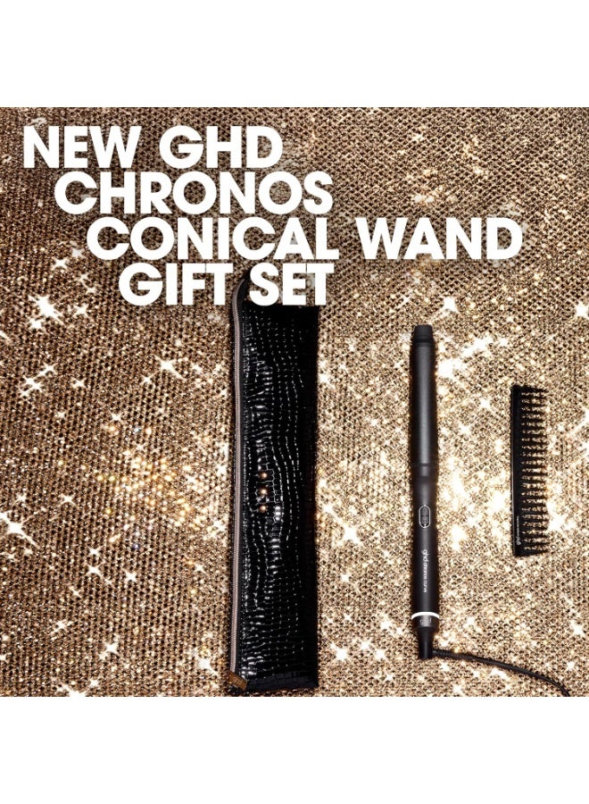 ghd Curve Chronos Conical Wand Gift Set – 28–23mm Curling Wand with Paddle Brush, Heat-Resistant Bag & Glove – Curl-Responsive Technology, 50% Smoother Hair & More Shine – Festive Hair Curler Set - Image 2