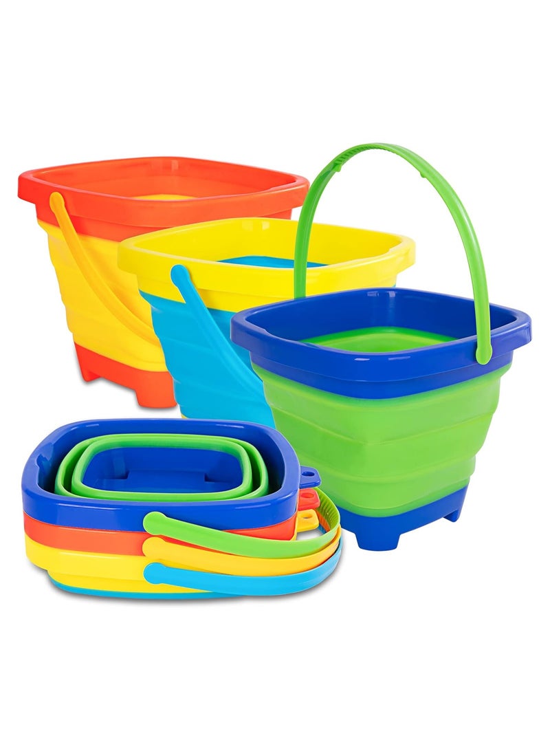 Sand Bucket Beach Bucket Pail, 3 Pack Collapsible Bucket Kids Sand Pail, Silicone Sand Buckets for Kids Beach Toys, Foldable Bucket Summer Beach Fun Toys - Image 1