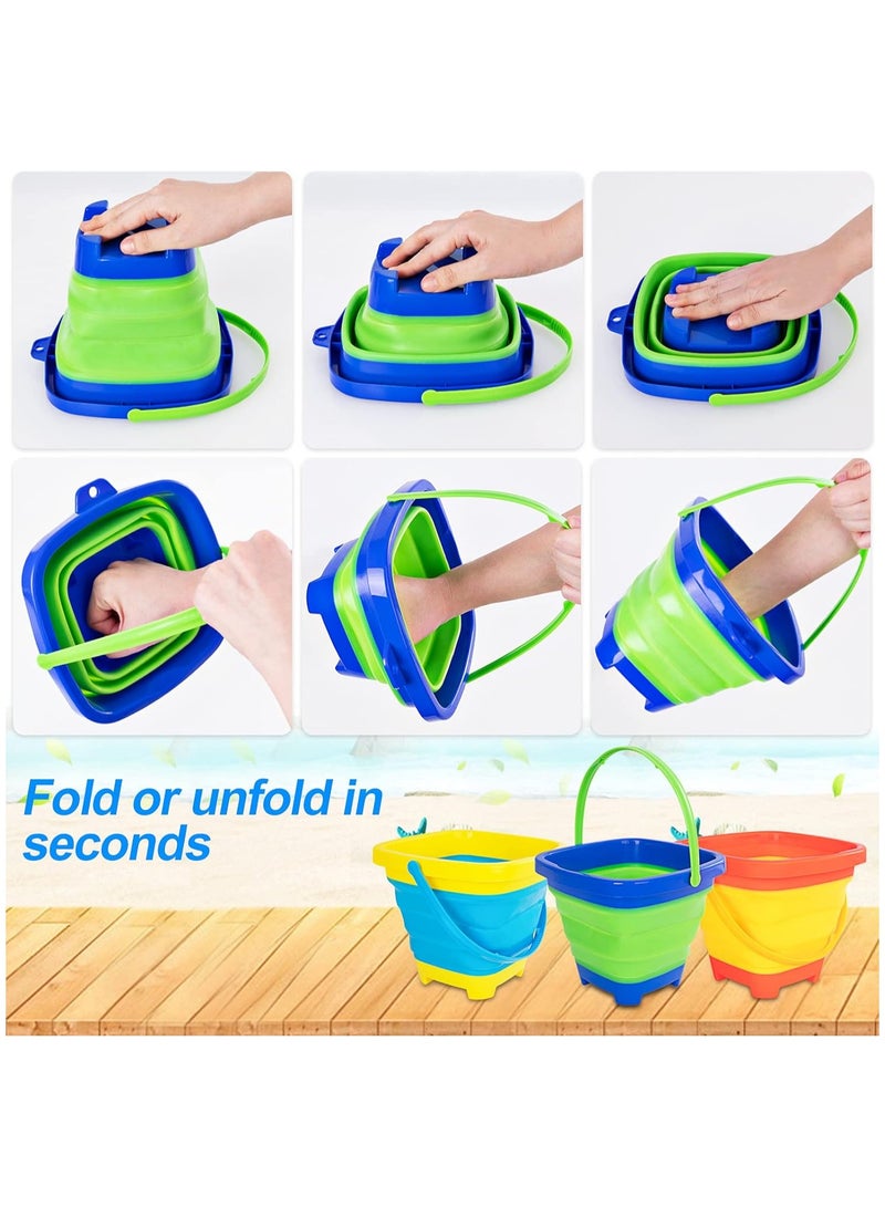 Sand Bucket Beach Bucket Pail, 3 Pack Collapsible Bucket Kids Sand Pail, Silicone Sand Buckets for Kids Beach Toys, Foldable Bucket Summer Beach Fun Toys - Image 2