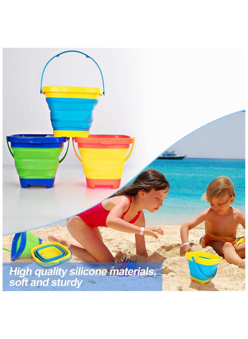 Sand Bucket Beach Bucket Pail, 3 Pack Collapsible Bucket Kids Sand Pail, Silicone Sand Buckets for Kids Beach Toys, Foldable Bucket Summer Beach Fun Toys - Image 3