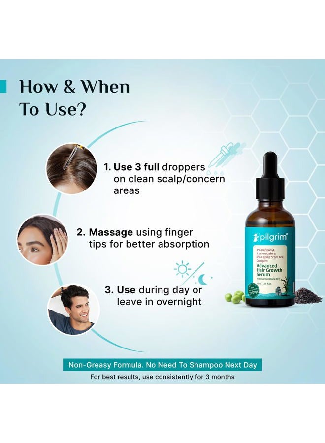 PILGRIM Advanced Hair Growth Serum with Redensyl 3%, Anagain 4% & Baicapil | Hair Fall Control & Regrowth | Korean Black Rice | For Men & Women, 1.69 Fl Oz (50ml) - Image 4