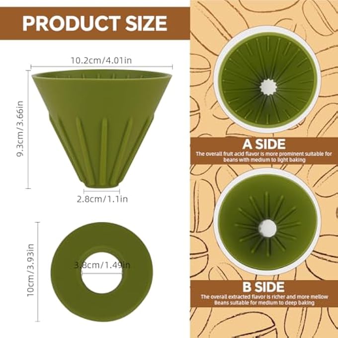 SWIUKPHE Coffee Dripper Reusable Silicon Coffee Filter Collapsible Cone Filter For Home Camping Backpacking Travel Green - Image 3