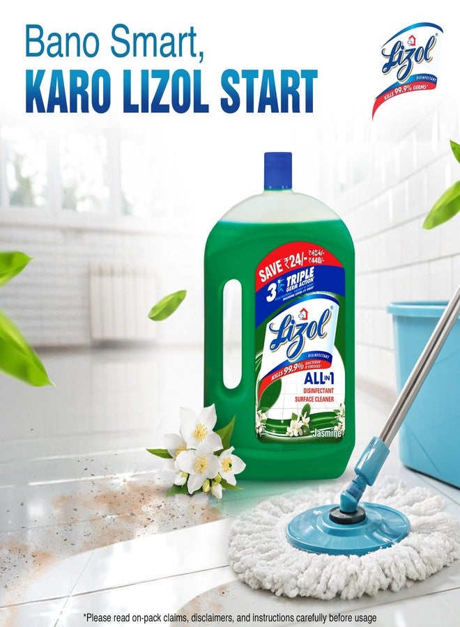 Lizol Disinfectant Surface & Floor Cleaner Liquid, Jasmine - 2 Litre | Suitable for All Floor Cleaner Mops | Kills 99.9% Germs| India's #1 Floor Cleaner - Image 2