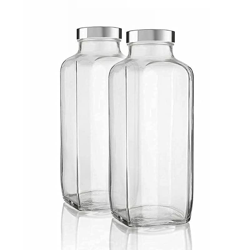 VISMII VISMII Square Glass Bottle Travel Drinking Fridge Glass Bottle with Stainless Steel Lid for Home Juicing Water Smoothie Glass Bottle 1000ml French Square Bottle Transparent Set of 2 - Image 3