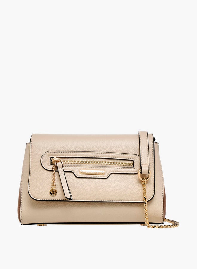 Celeste Solid Crossbody Bag with Detachable Chain Strap and Button Closure  - Image 1