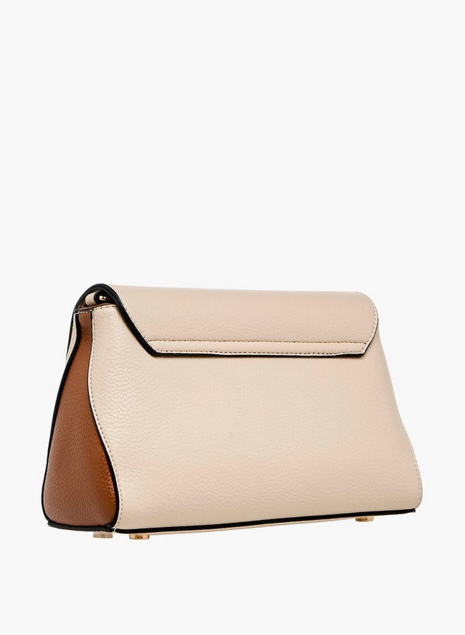 Celeste Solid Crossbody Bag with Detachable Chain Strap and Button Closure  - Image 4