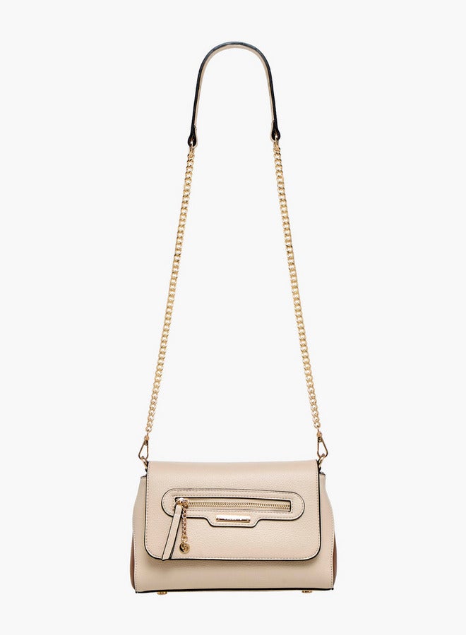 Celeste Solid Crossbody Bag with Detachable Chain Strap and Button Closure  - Image 3