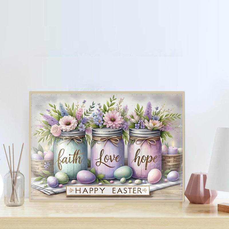 Fotasmua Easter Diamond Art Kits for Adults, Faith, Hope, Love Wishing Bottle Diamond Painting Kits for Adults Beginners, 5D DIY Full Drill Diamond Dots Paintings Gem Arts Crafts for Home Wall Decor 16x12 In - Image 2