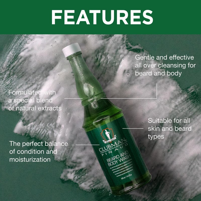 Clubman Pinaud Beard and Body Wash â€“ Refreshing Beard Wash & Dual-Purpose Cleanser for Beard and Skin, Menâ€™s Aftershave, 14.5 fl oz - Image 4