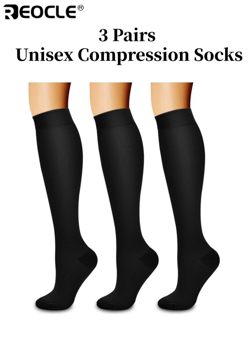 REOCLE 3 Pairs Unisex Compression Socks with Medium Support Level and Circulation Boost Design Athletic Performance Socks with Graduated Pressure for Running Cycling Sports - Image 1