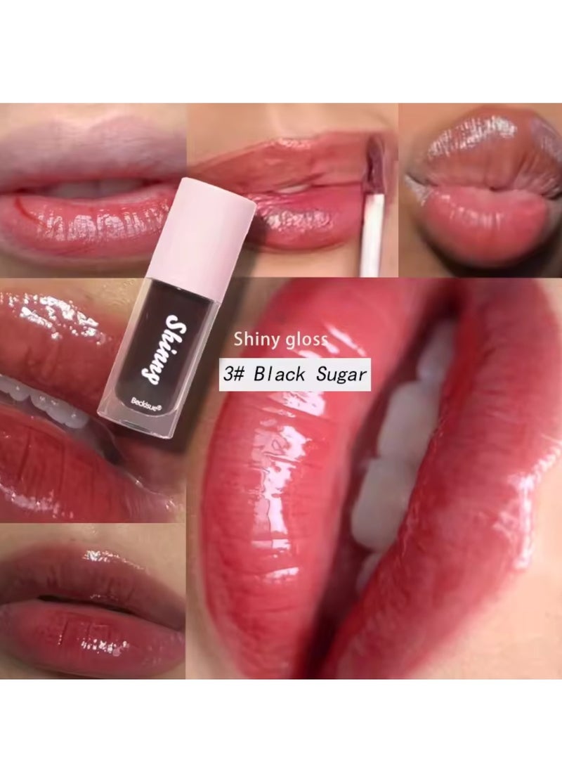 Beckisue زيت شفاه لامع لامع مرطب مكمل للشفاه مرآة تسليط الضوء على لمسة شفاه مرطبة تدوم طويلاً وغير لزجة زيوت شفاه لامعة أحمر شفاه سائل سكر أسود 03 - Image 2