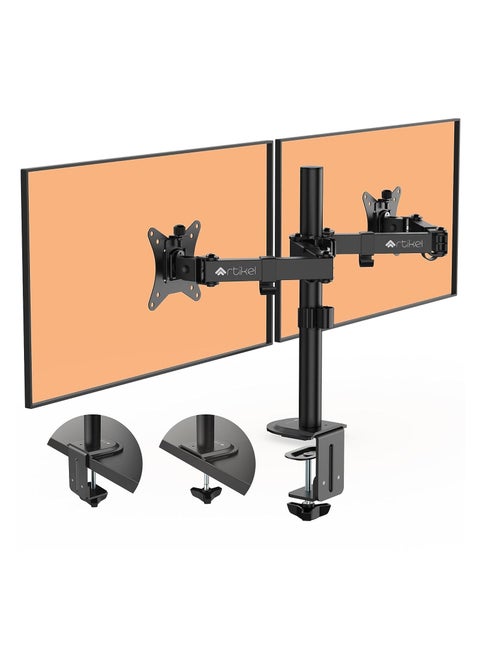 Double Monitor Desk Mount | Adjustable Heavy Duty Monitor Arms | VESA Mount with C Clamp & Grommet Mounting Base | Computer Monitor Stand for Screen up to 32 inch