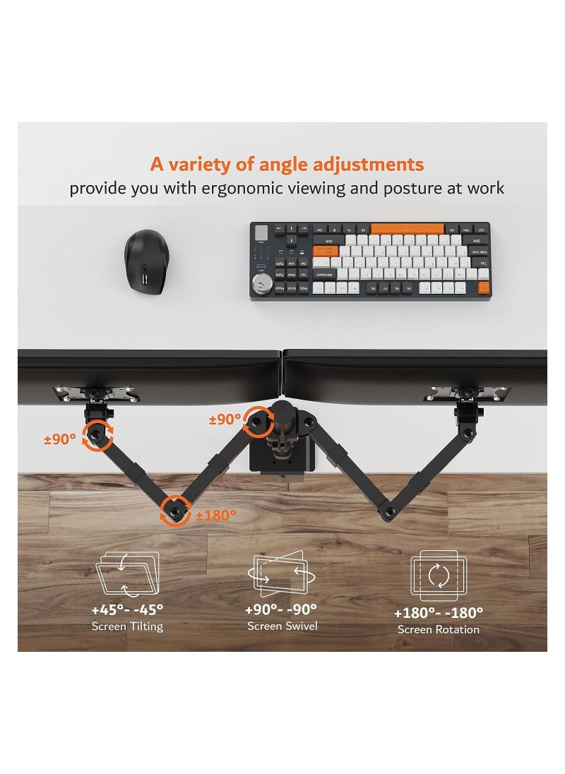 Generic - Double Monitor Desk Mount | Adjustable Heavy Duty Monitor Arms | VESA Mount with C Clamp & Grommet Mounting Base | Computer Monitor Stand for Screen up to 32 inch - Image 1
