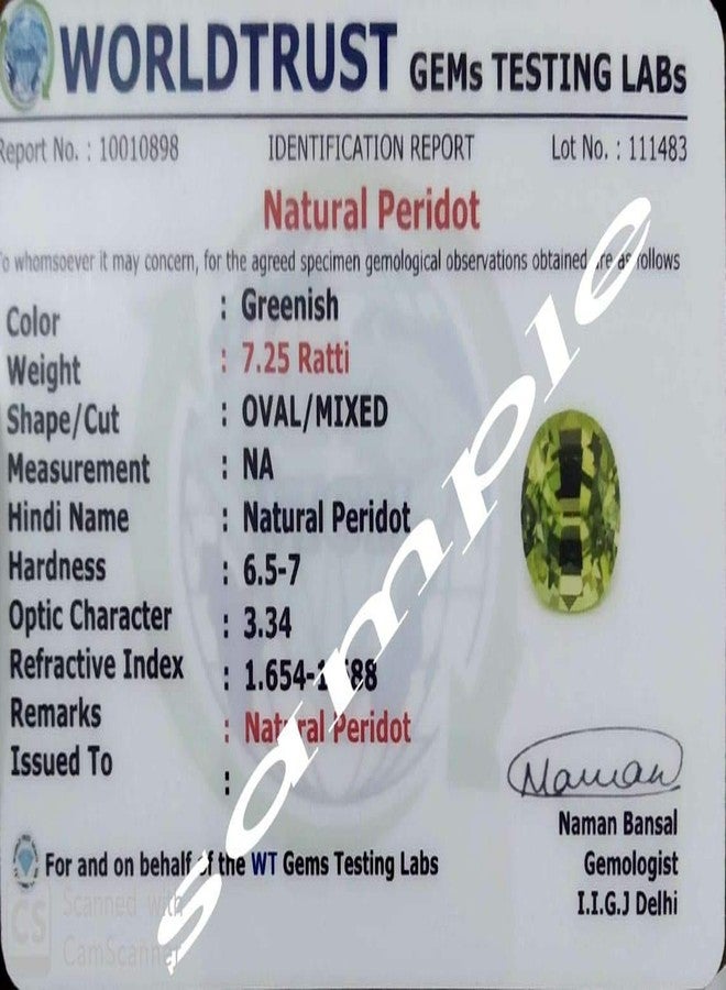 GEMS RIVER 3.25 Ratti 2.20 Carat Peridot Gemstone Original Certified with Lab Report & Guarantee Certificate Natural Peridot/Mani Stone A++ Quality for Astrology Benefits for Men & Women (B366) - Image 4