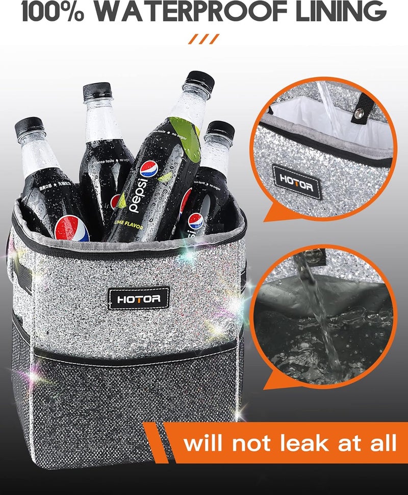 Car Trash Can with Lid and Storage Pockets - 100% Leak-Proof Organizer, Waterproof Garbage Can, Multipurpose Trash Bin for Car, 2 Gallons, Sparkle White - Image 5