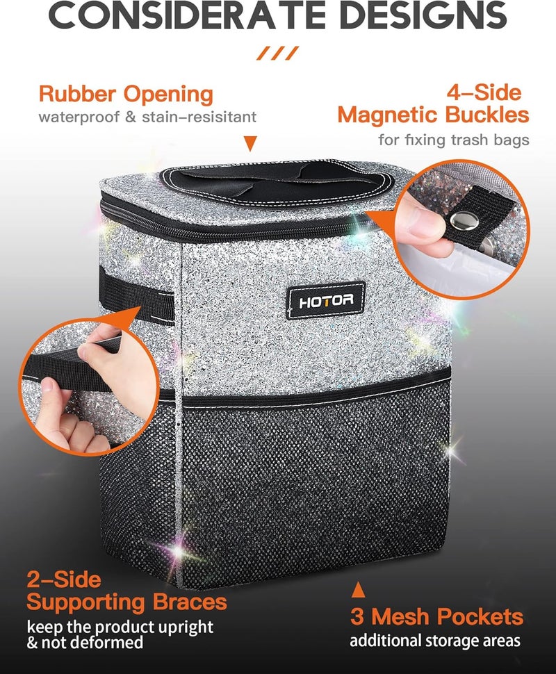 Car Trash Can with Lid and Storage Pockets - 100% Leak-Proof Organizer, Waterproof Garbage Can, Multipurpose Trash Bin for Car, 2 Gallons, Sparkle White - Image 4