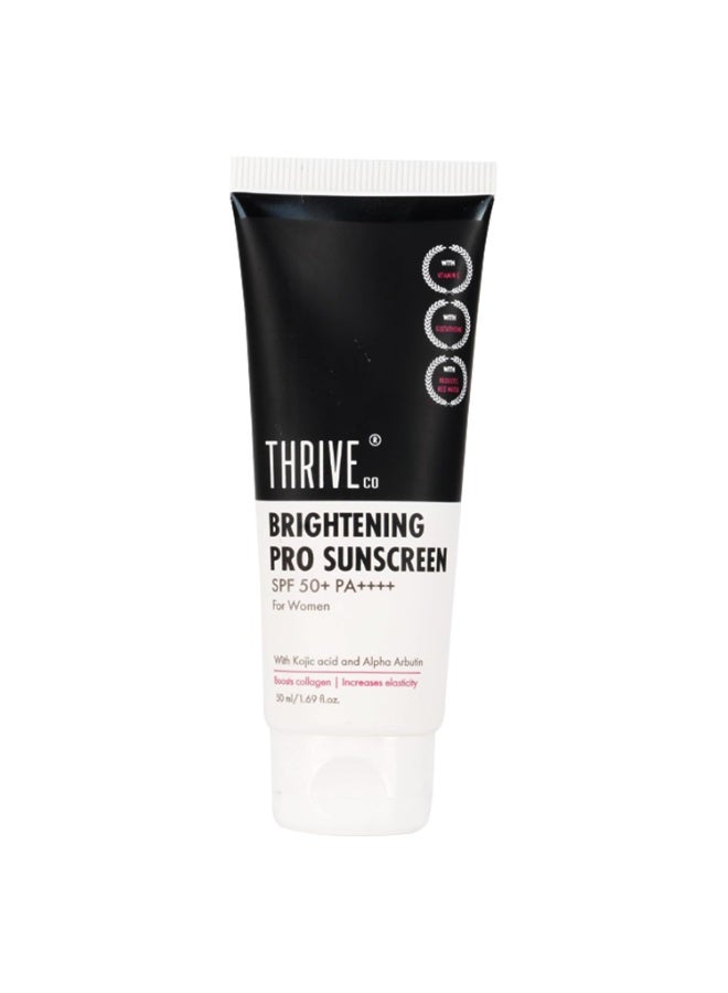 ThriveCo Brightening Pro Sunscreen for Women | SPF 50+ Pa++++ | Zero White Cast | Kojic acid, Vitamin C & Diacnemide™ | Non-sticky & Anti-Ageing | Boosts Collagen, Fades Dark Spots & Wrinkles | 50ml - Image 1