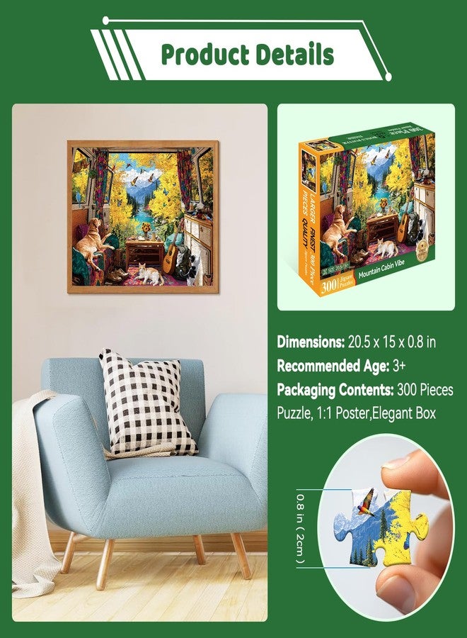 EIYRURU 300 Piece Puzzles for Adults Large Piece, Fall Van Dog Cats Birds Nature Jigsaw Puzzle, Funny Gift for Adult Kids, Challenging Puzzle Perfect for Game Nights, 20.5 X 15 in - Image 3