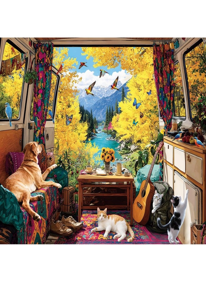 EIYRURU 300 Piece Puzzles for Adults Large Piece, Fall Van Dog Cats Birds Nature Jigsaw Puzzle, Funny Gift for Adult Kids, Challenging Puzzle Perfect for Game Nights, 20.5 X 15 in - Image 1
