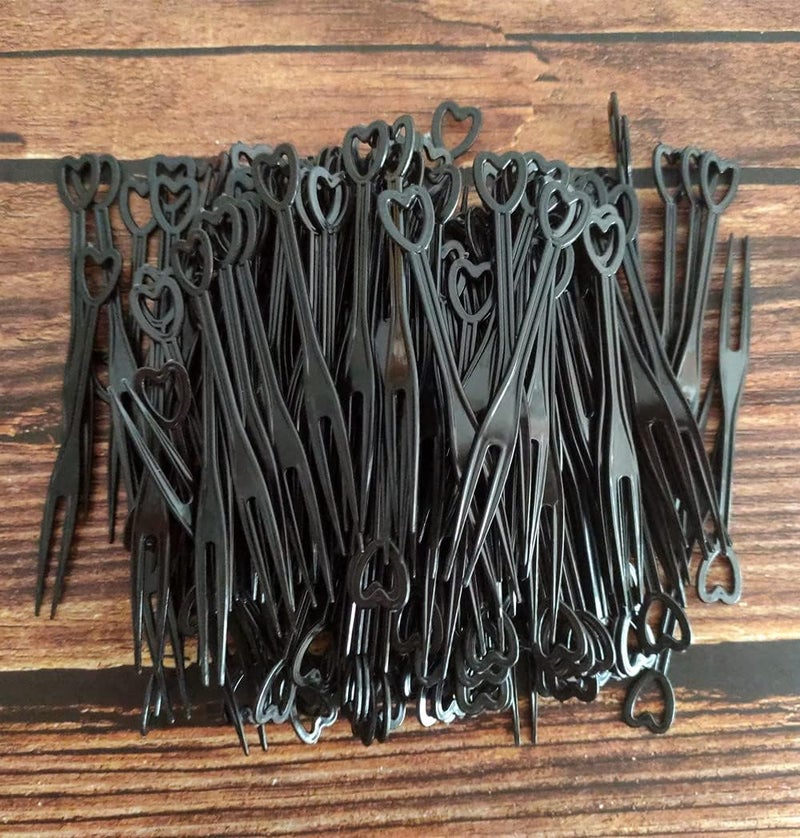 Honkenda 500PCS Disposable Plastic Cocktail Picks Fruit Forks Black Heart Shape Mini Cake Forks Sticks Party Supplies Tasting Appetizer Plates Picks Dessert Forks - Image 4