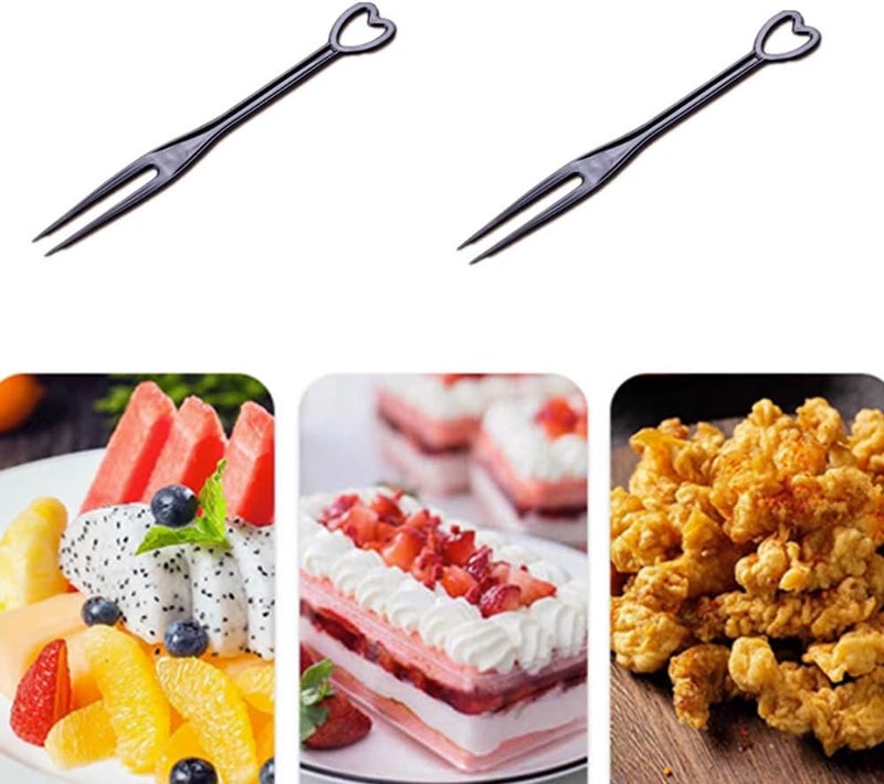 Honkenda 500PCS Disposable Plastic Cocktail Picks Fruit Forks Black Heart Shape Mini Cake Forks Sticks Party Supplies Tasting Appetizer Plates Picks Dessert Forks - Image 3