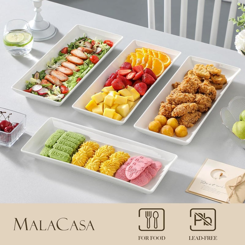 MALACASA Serving Platters Set of 4 Ceramic Serving Platters and Trays for Serving Food Rectangular Serving Trays for Party Large Serving Plates Party Serving Trays and Platters  14 Inch White - Image 3