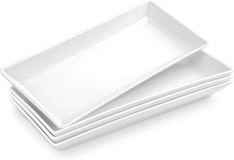MALACASA Serving Platters Set of 4 Ceramic Serving Platters and Trays for Serving Food Rectangular Serving Trays for Party Large Serving Plates Party Serving Trays and Platters  14 Inch White - Image 1