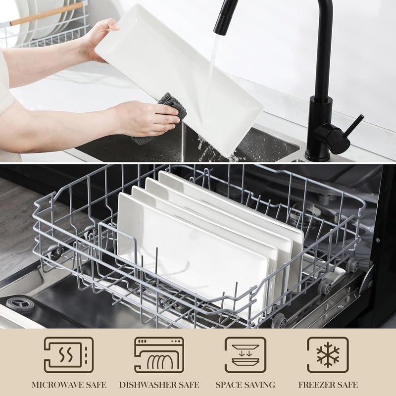 MALACASA Serving Platters Set of 4 Ceramic Serving Platters and Trays for Serving Food Rectangular Serving Trays for Party Large Serving Plates Party Serving Trays and Platters  14 Inch White - Image 4