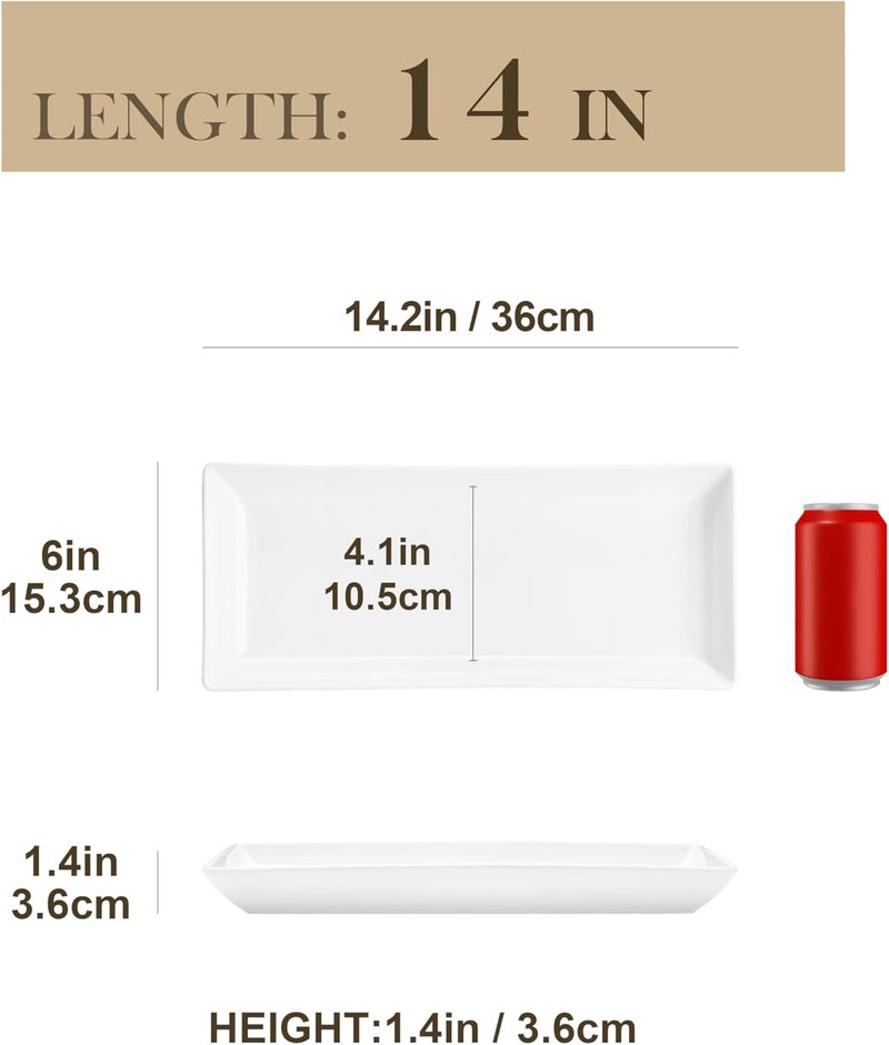 MALACASA Serving Platters Set of 4 Ceramic Serving Platters and Trays for Serving Food Rectangular Serving Trays for Party Large Serving Plates Party Serving Trays and Platters  14 Inch White - Image 2