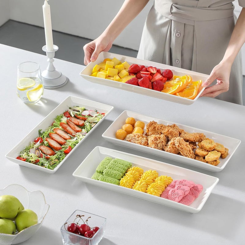 MALACASA Serving Platters Set of 4 Ceramic Serving Platters and Trays for Serving Food Rectangular Serving Trays for Party Large Serving Plates Party Serving Trays and Platters  14 Inch White - Image 5