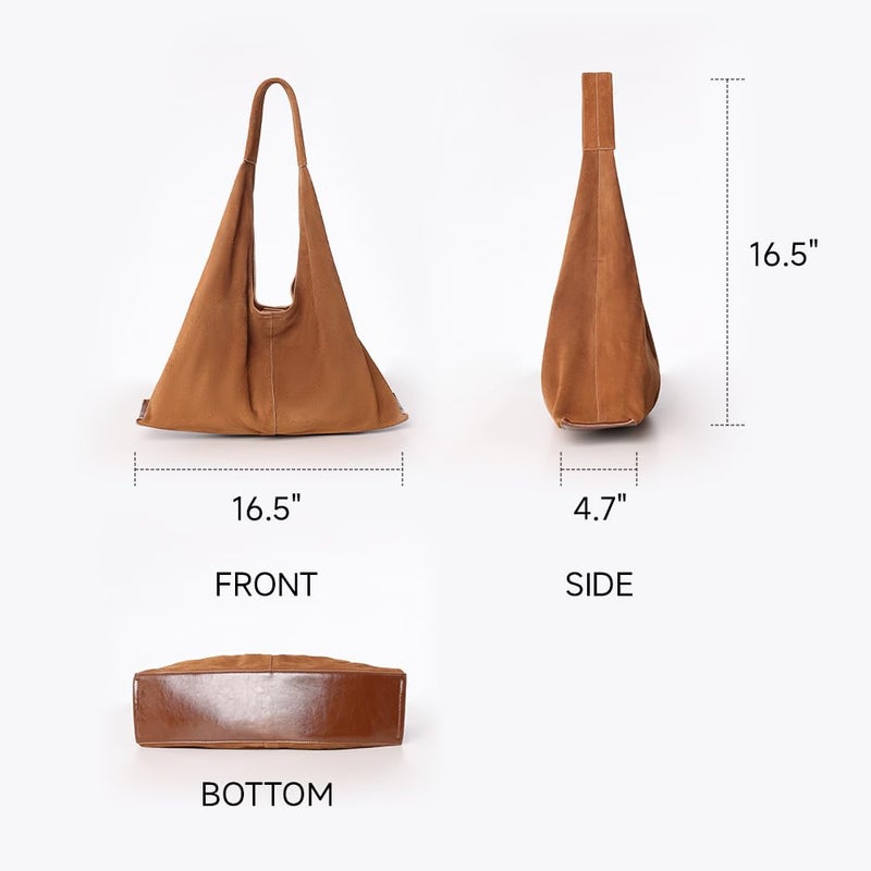 VAKAER Genuine Suede bag for Women: Suede Leather Shoulder Bag - Fashion Large Hobo Purse Tote Handbag for Travel (Brown) - Image 3